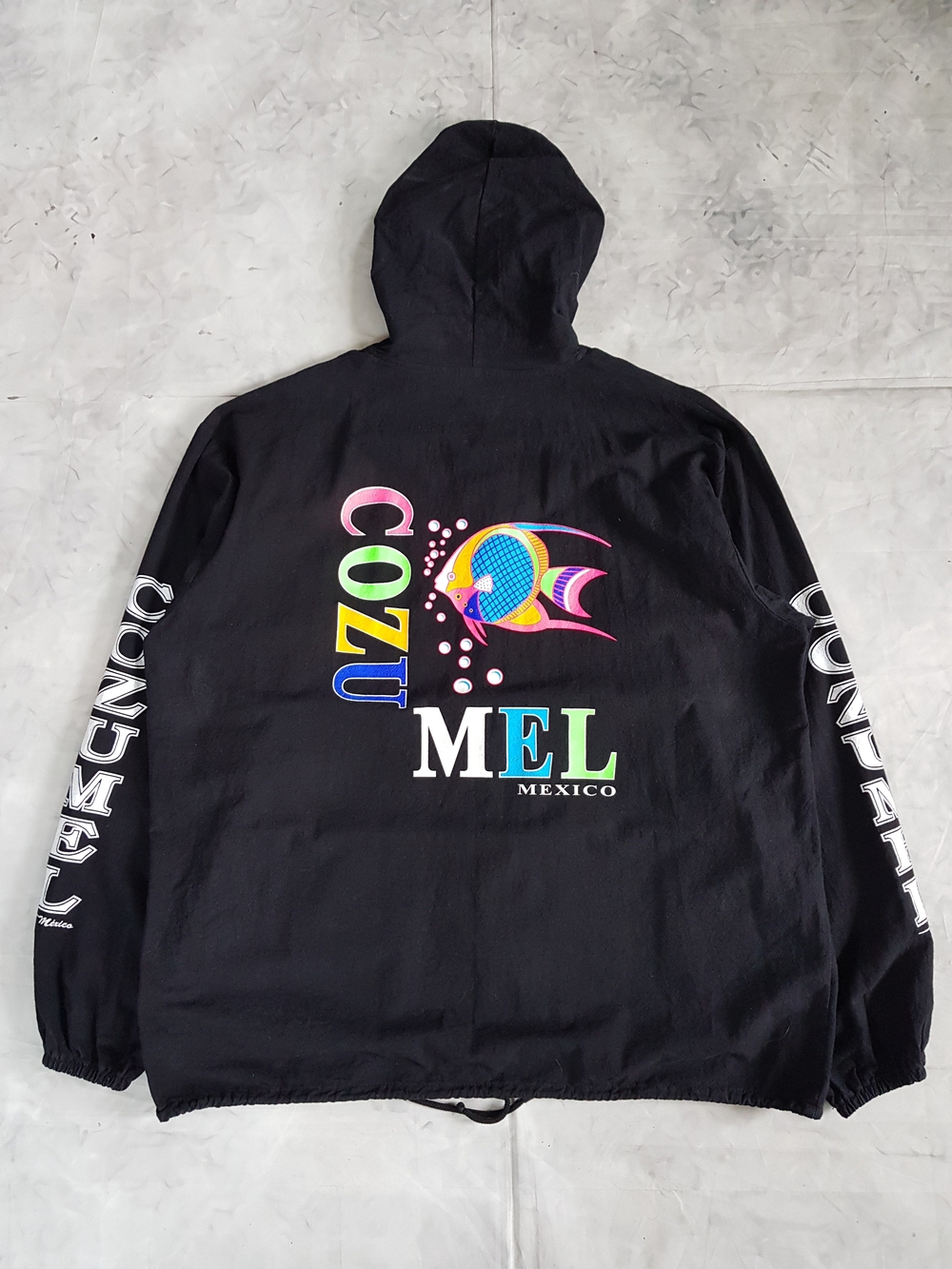 Vintage Cozumel Mexico Tropical Fish Zip-Up Hoodie – Black – XL